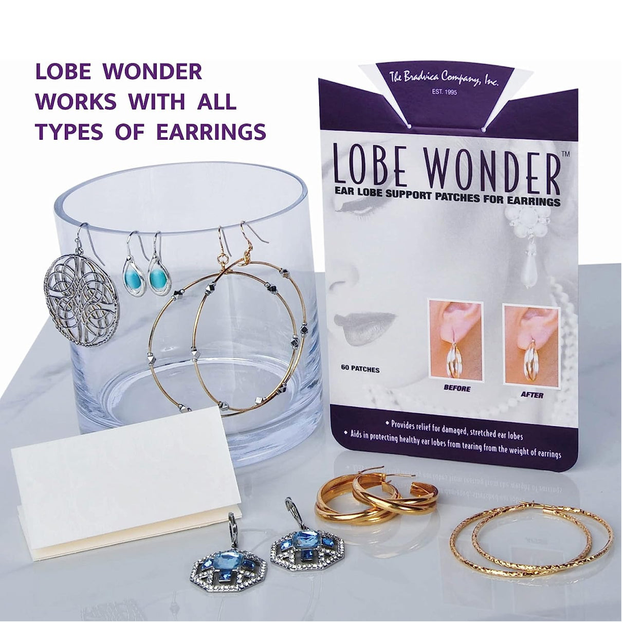 LOBE WONDER (60 Patches) - The ORIGINAL Ear Lobe Support Patches for Pierced Ears