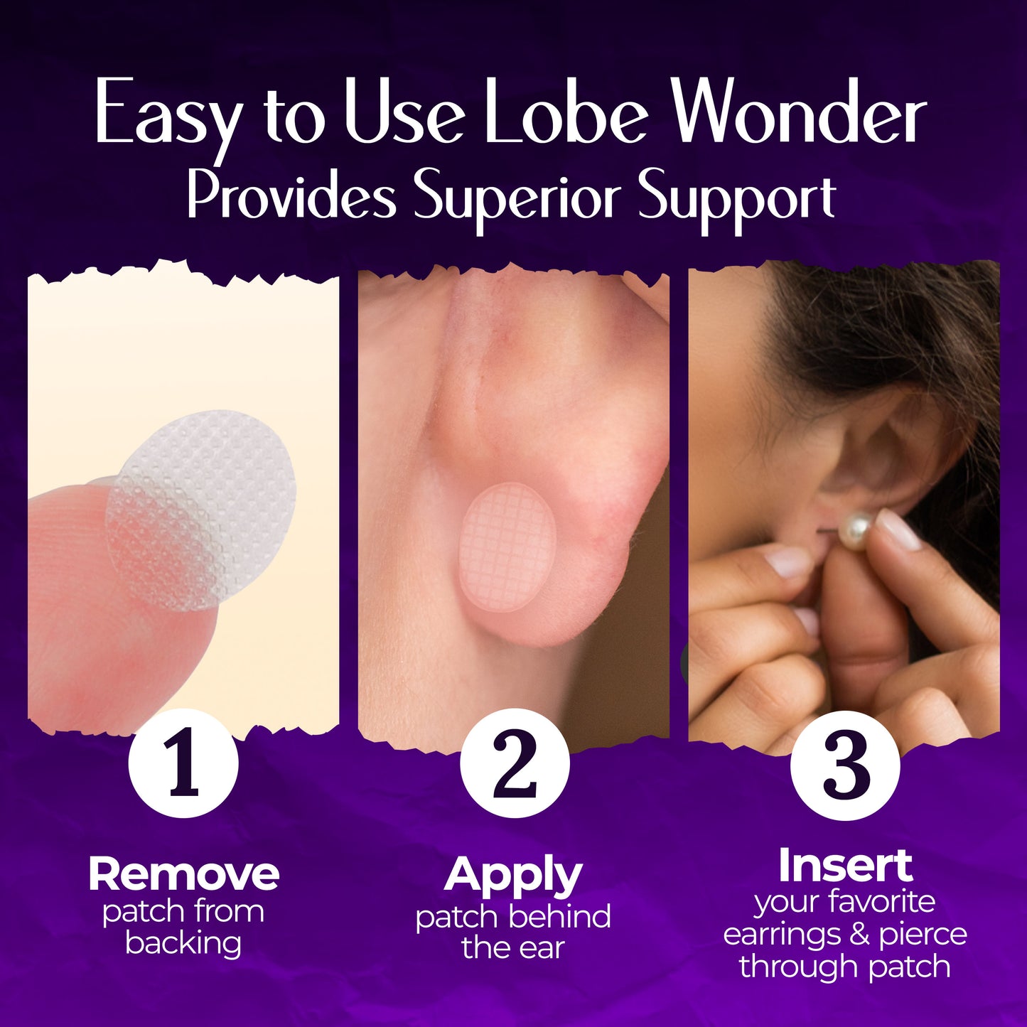 LOBE WONDER (60 Patches) - The ORIGINAL Ear Lobe Support Patches for Pierced Ears